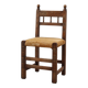 19th Century Spanish Hand-Carved oak Side Chair with Velour Seat