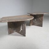 Sculptural Italian coffee tables in Breccia marble, 1970.