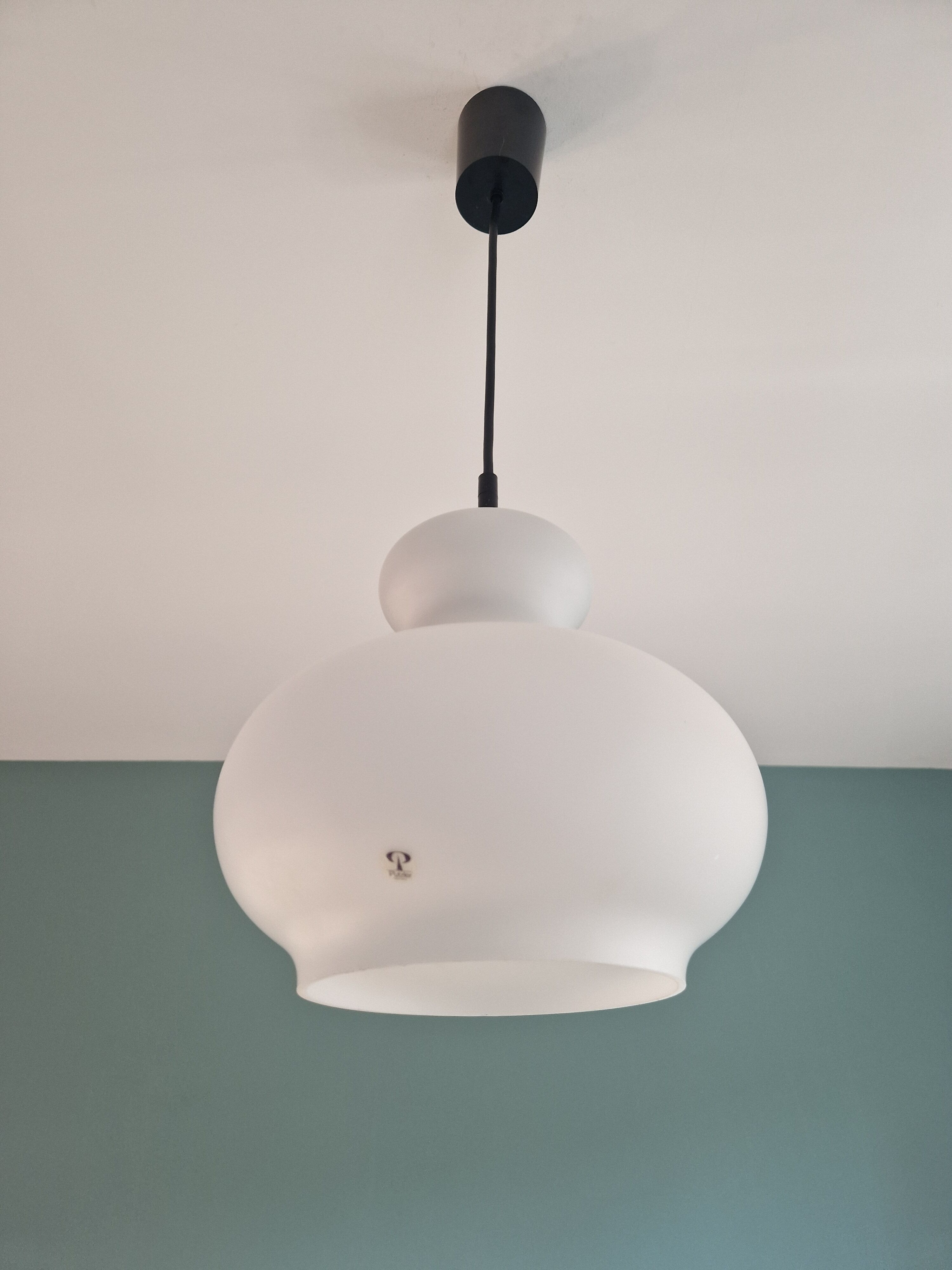 White opaline pendant lamp, Peill & Putzler, 70s