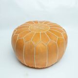 Moroccan leather pouf, Moroccan ottoman pouf, yellow Moroccan pouf, vintage