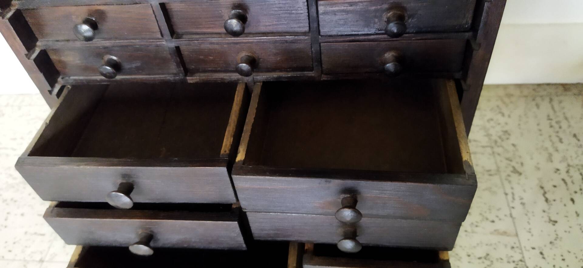Authentic workshop furniture / Vintage watchmaker's layette in black wood