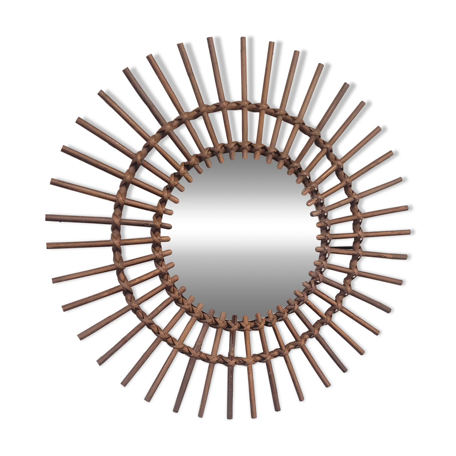 Miroir soleil en rotin des années 70