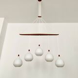 Opaline and Teak Chandelier by Uno and Östen Kristiansson for Luxus