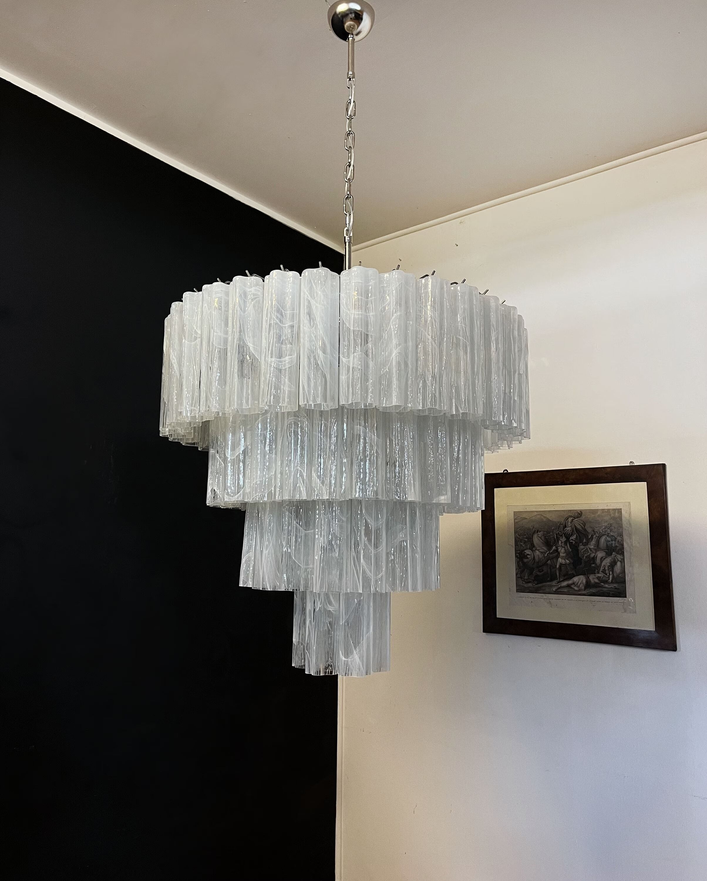 Multi-level chandelier in vintage murano glass - 78 glasses blanc d'albatre