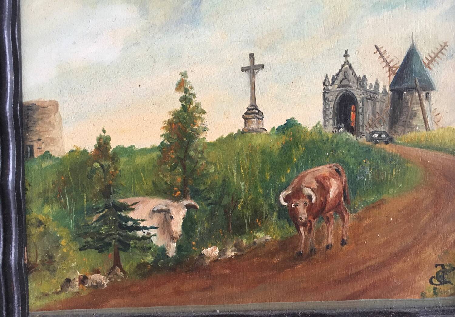 Old painting of a countryside landscape