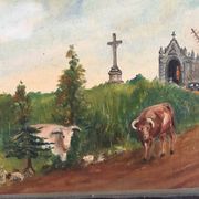 Tableau ancien paysage de campagne