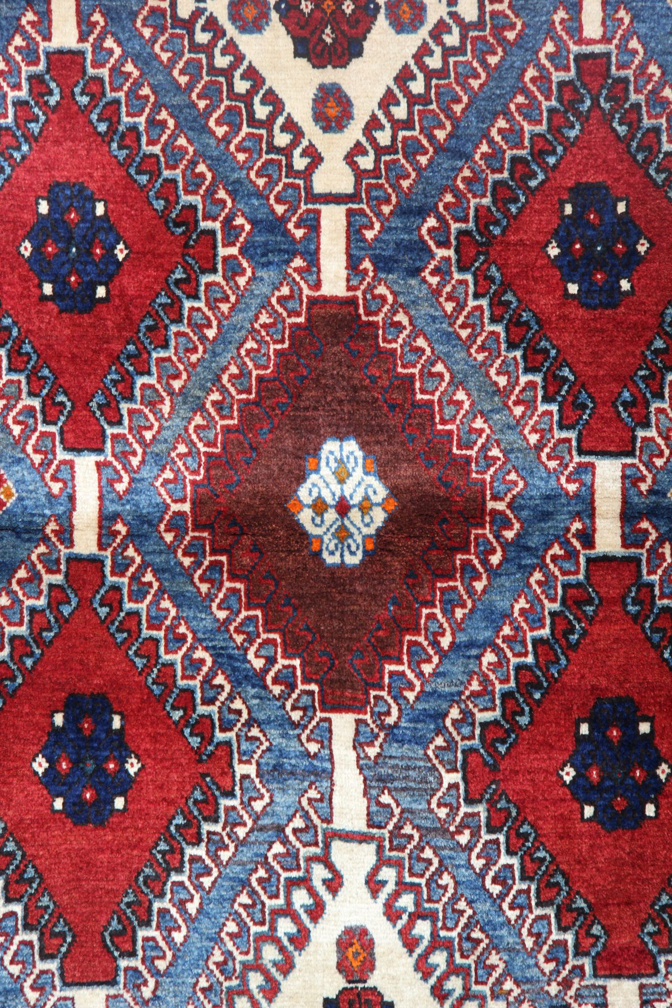 Handmade oriental persian area rug traditional wool blue red carpet- 110x155cm