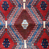 Handmade oriental persian area rug traditional wool blue red carpet- 110x155cm