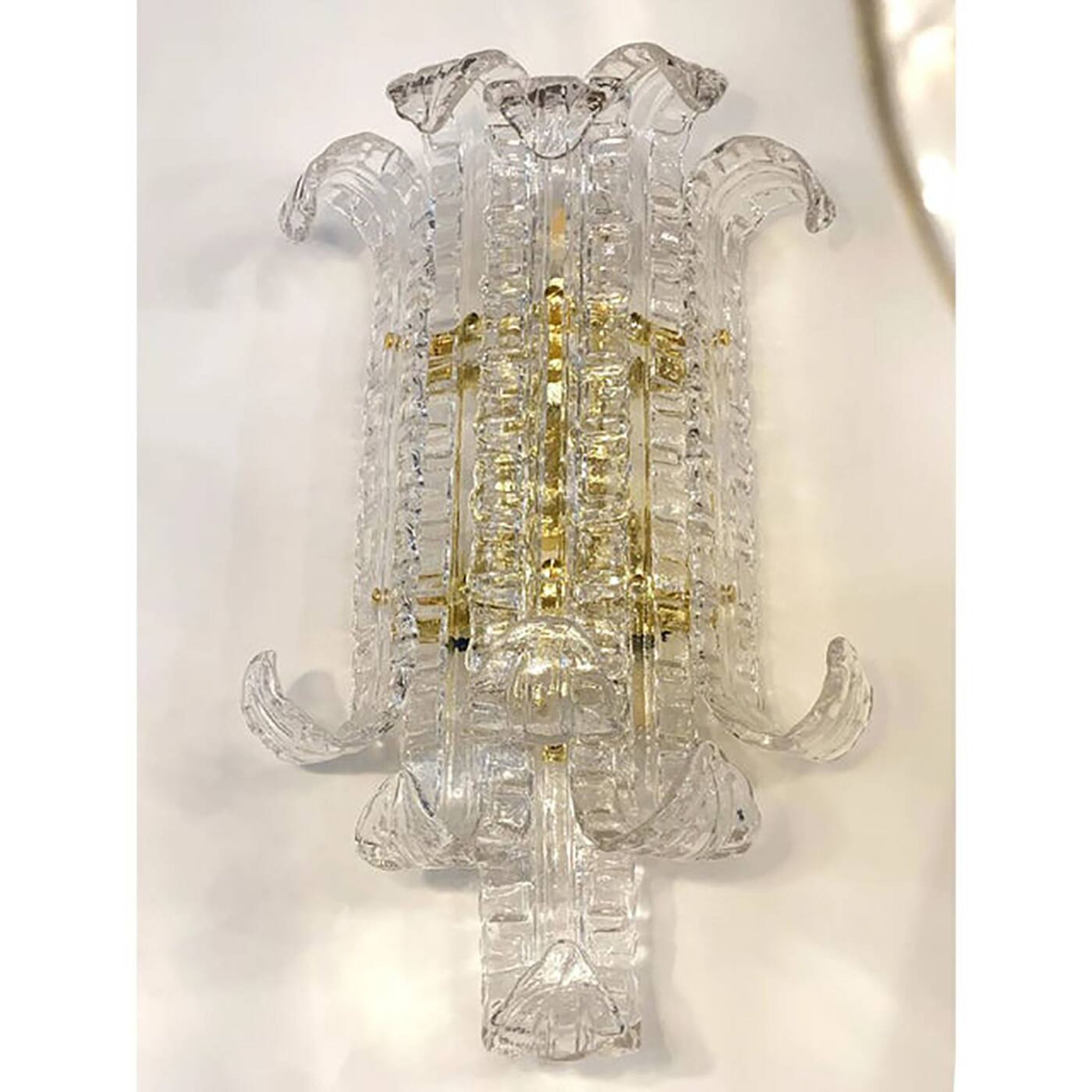 A Pair of Contemporary Transparent "Lingue" Murano Glass Wall Lamp in Barov