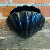 Vintage 1970s Black Ceramic Shell Vase #D690