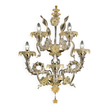 Imperial Luxury Italian "Ca' Rezzonico" With Gold Flowers and Leaves Murano
