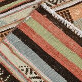 2x9 Green & Orange Striped Kilim Runner Rug, 74x276Cm