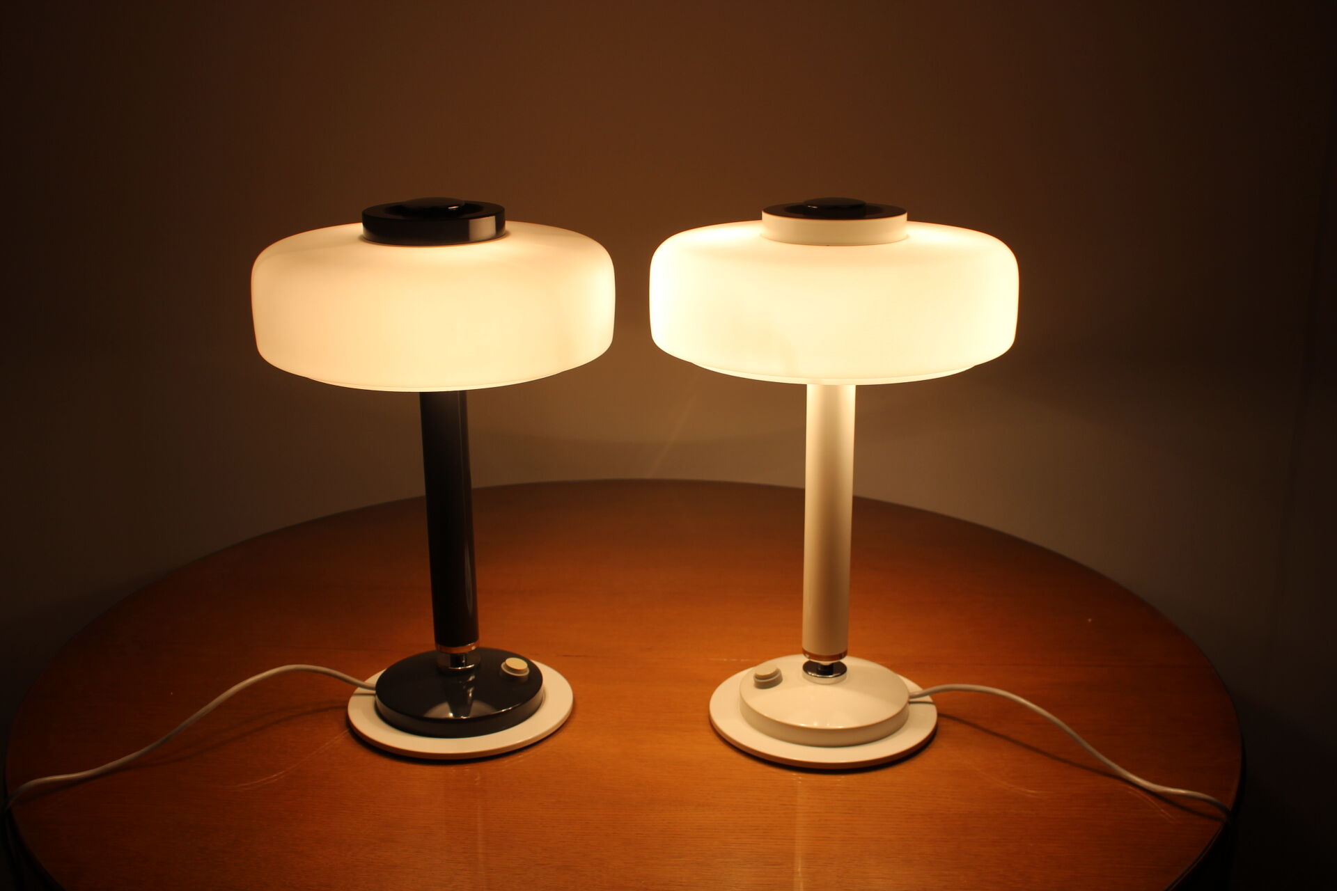 Set of two rare black & white table lamps/ Napako, 1960's