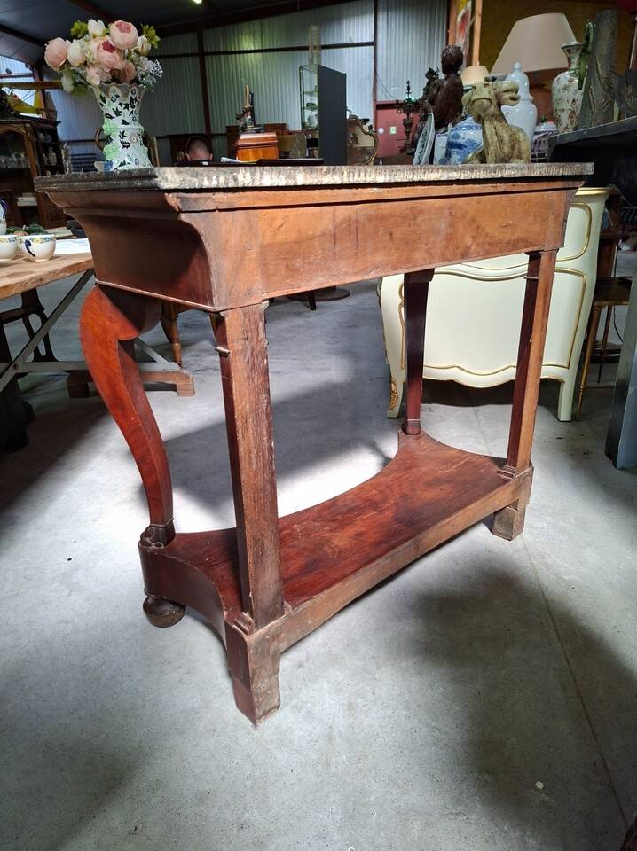 Console d’époque Restauration en acajou – Dessus de marbre – XIXe siècle