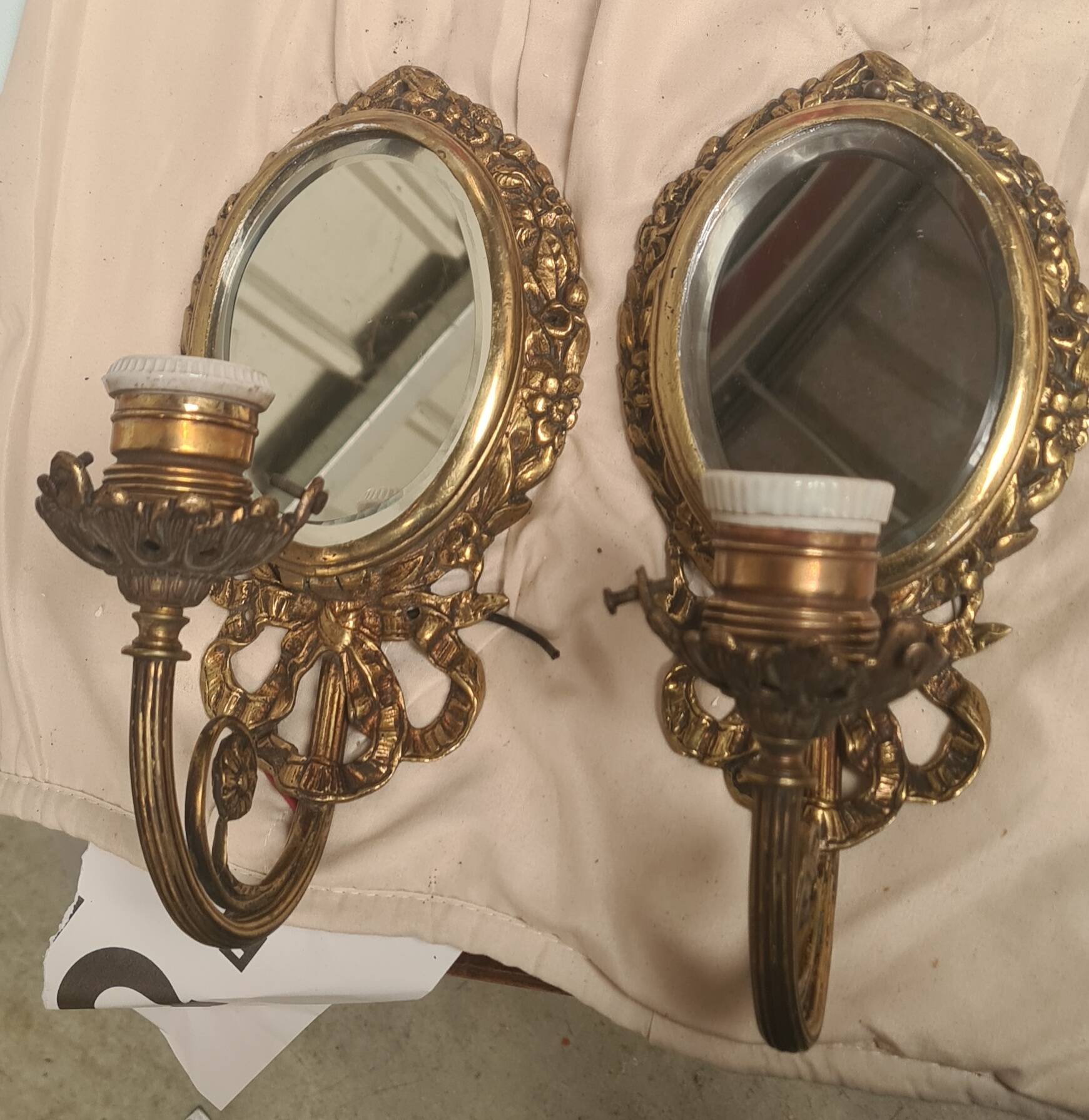 2 bronze wall lights and pretty mirror,,, napoleon 3 26x15