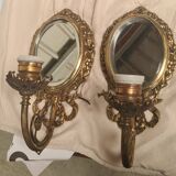 2 bronze wall lights and pretty mirror,,, napoleon 3 26x15
