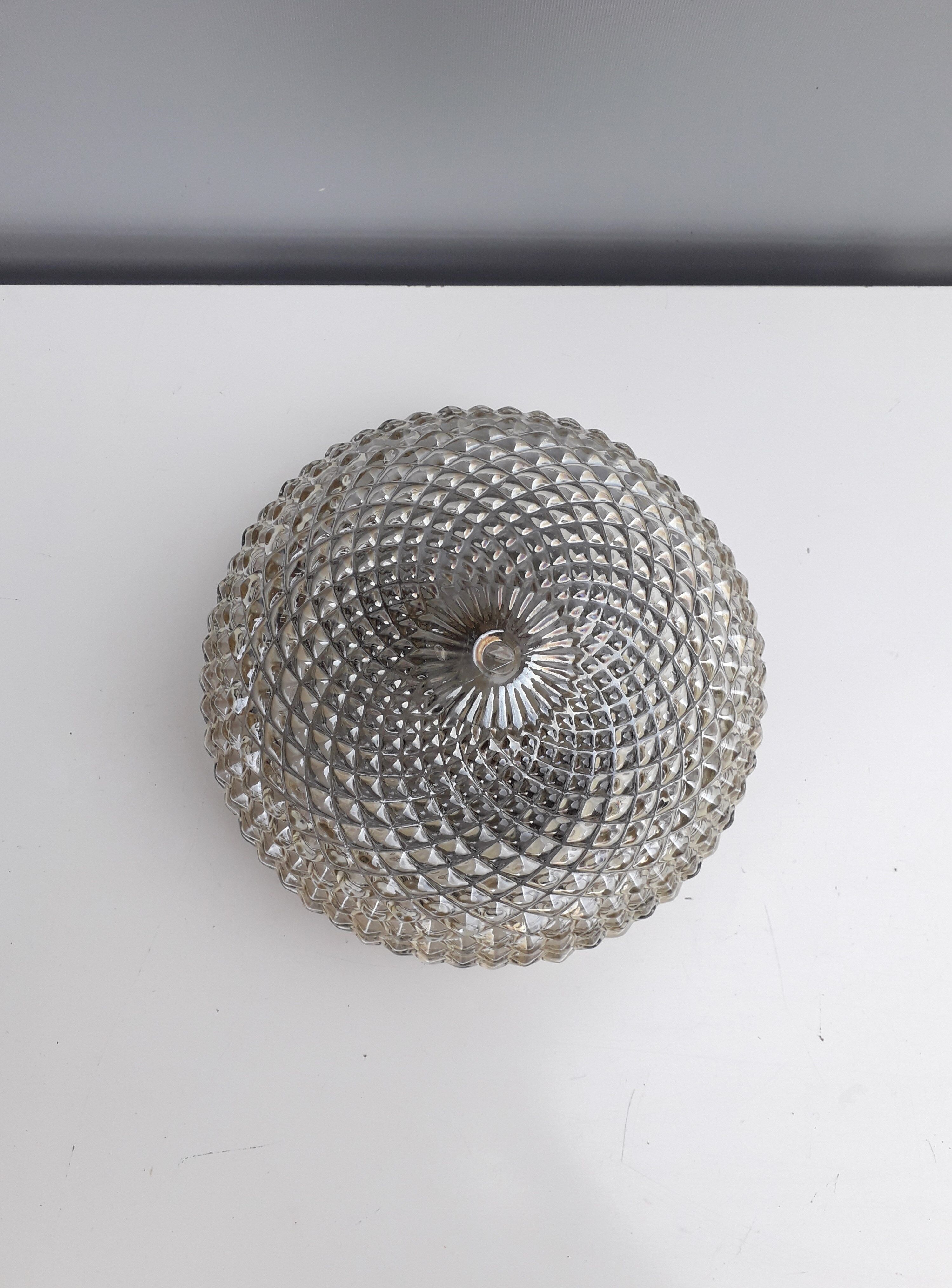 Vintage ceiling lamp / wall lamp - molded glass diamond tips - 1970
