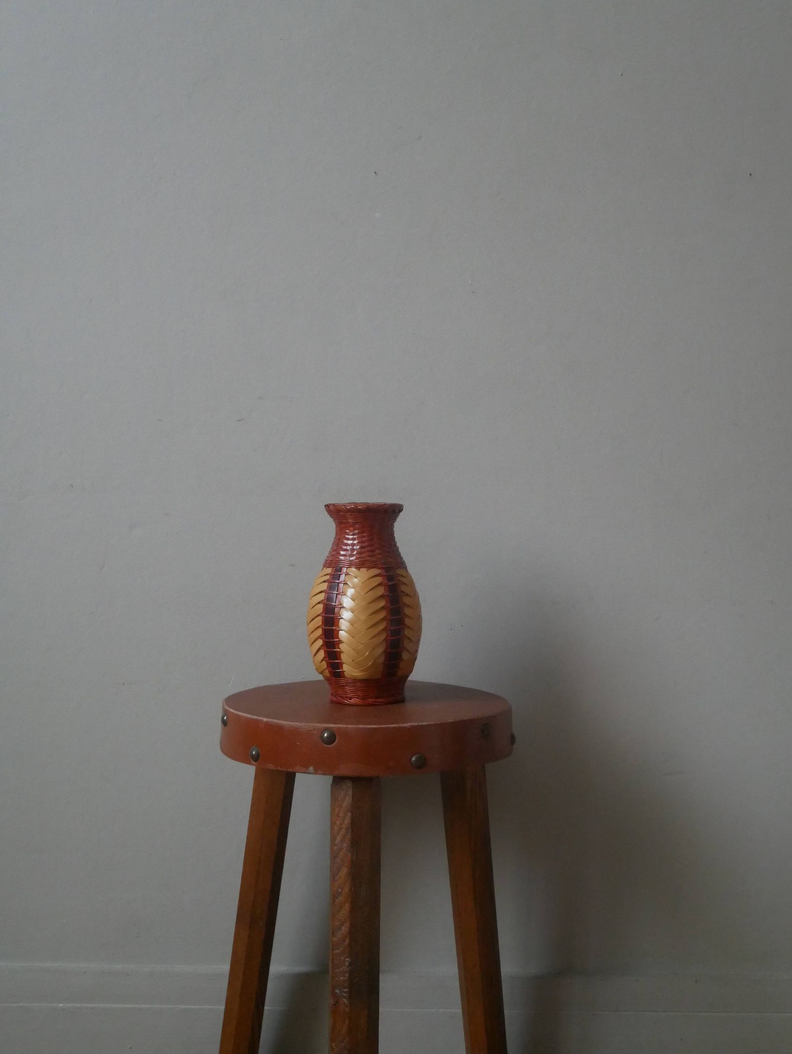 vase in natural woven fiber, handmade, bohemian country decoration