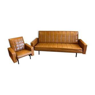 Set sofa bed 3 places and its armchair