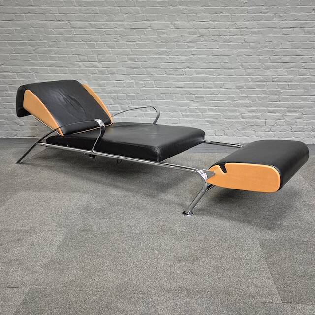 Black leather lounge chair futuro 3 by massimo iosa ghini for moroso - italy 1980's