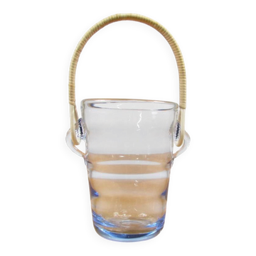 Ice bucket - Rattan and wavy glass - 1960s Ice bucket - Rattan and wavy glass