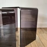 Ensemble de 3 tables basses gigognes en plexi fumé / violet années 70