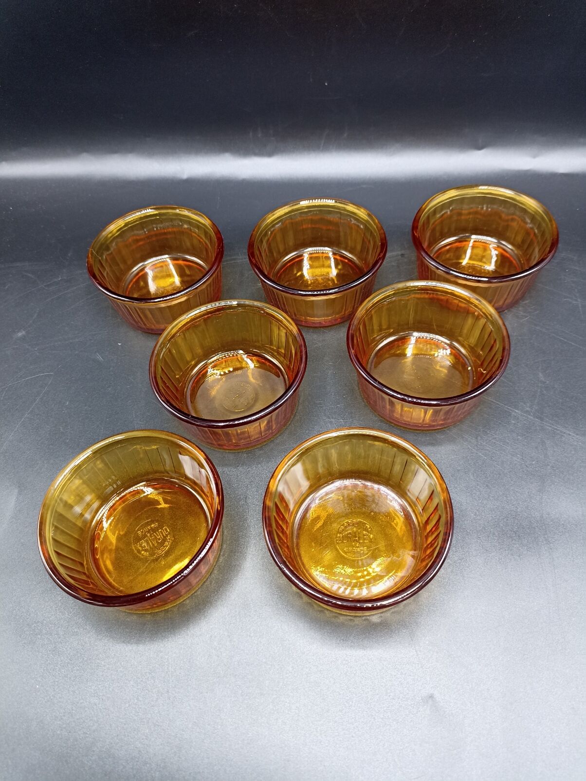 7 duralex amber glass ramekins