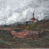Eugène Brouillard (1870-1950) Oil on canvas Barque sur un canal