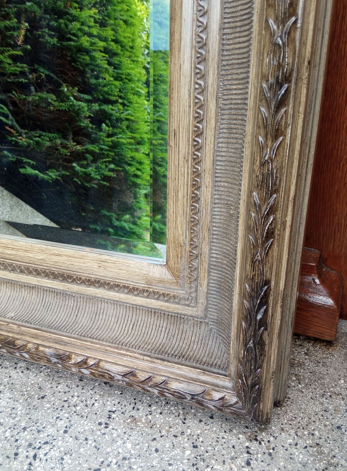 Patinated wall mirror gray with beveled ice, 80 x 70 cm