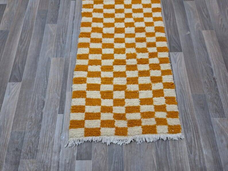 Handmade pure wool runner rug, size 75/300 cm.