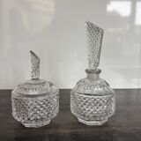 Pair of crystal-style cut glass bottles – retro/vintage dressing table