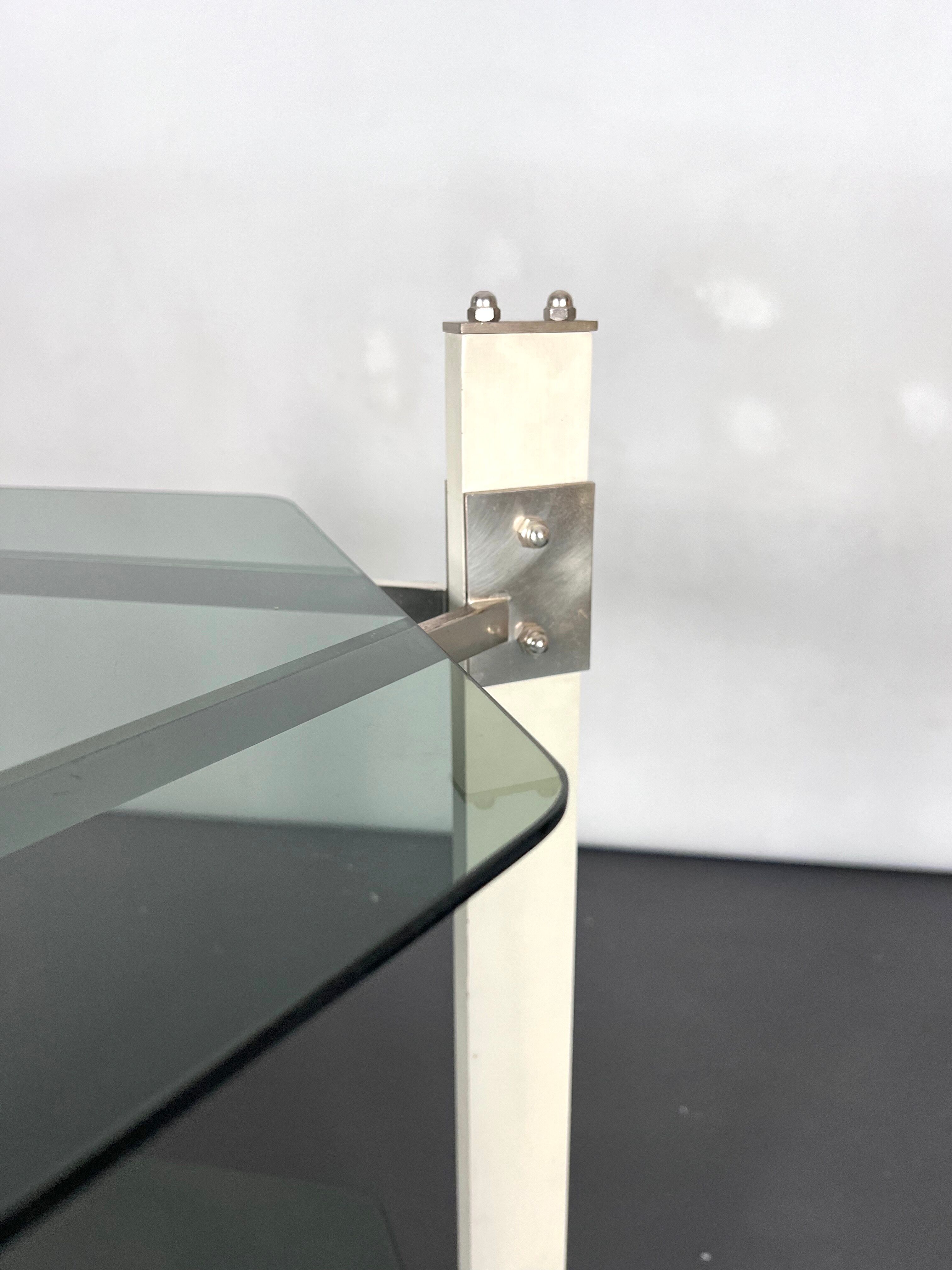 Vintage wood and smoked glass side tablep, Italy 1970s