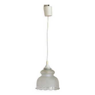Vintage French White Glass Floral Decorated Hanging Ceiling Light 4722