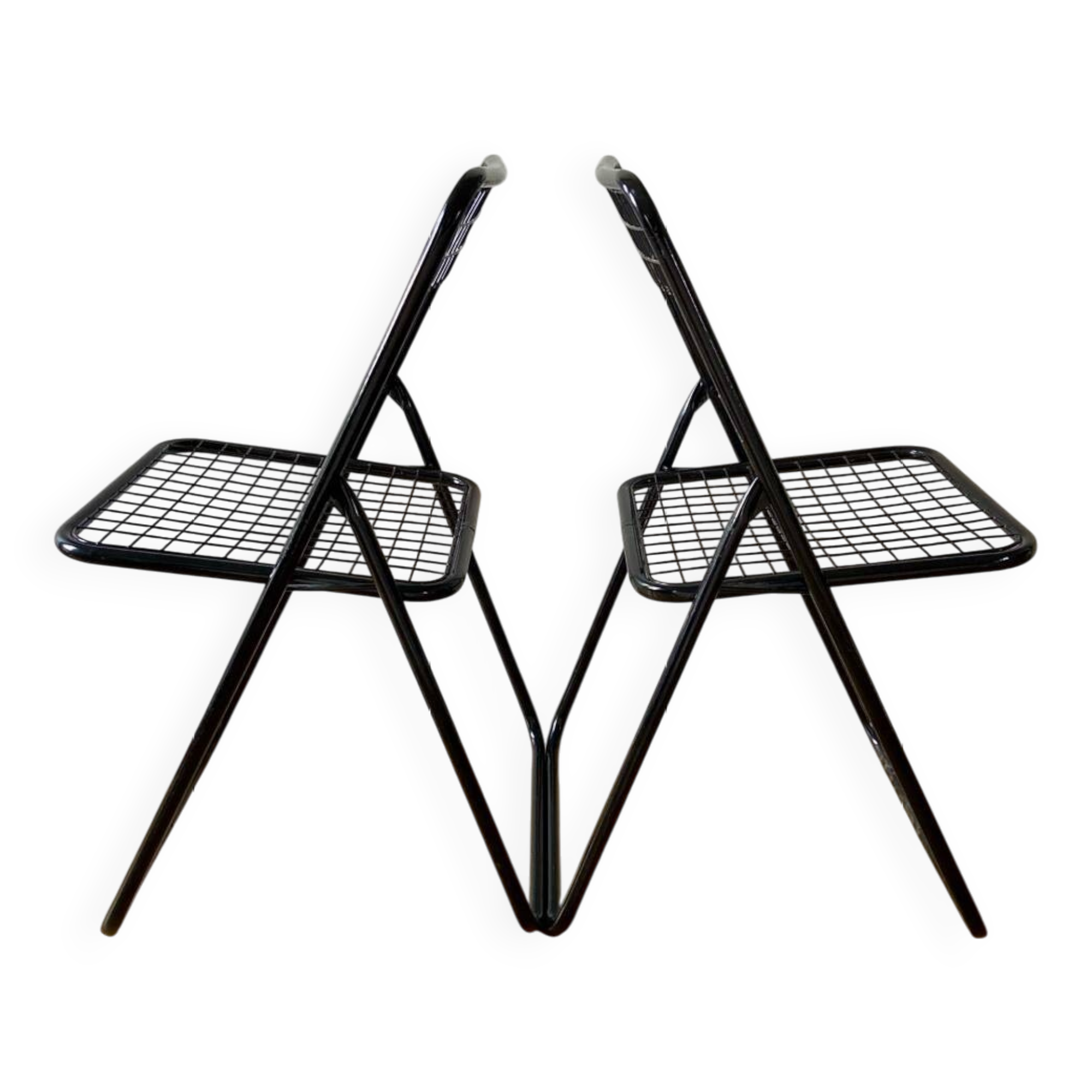 Pair of black lacquered metal "Ted Ned" chairs by Niels Gammelgaard, circa 1970-1980