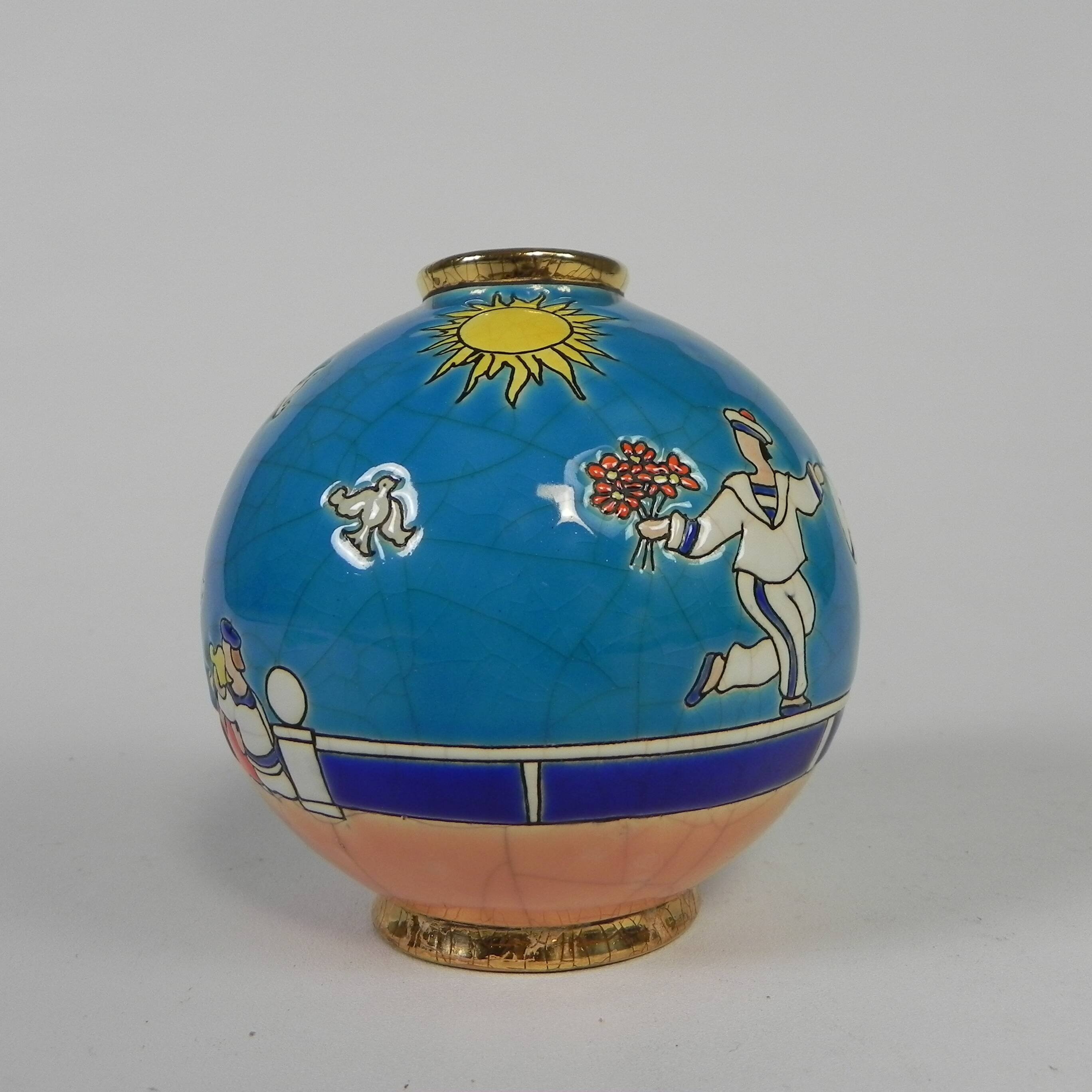Ball vase ''le bal'' by Jean Boggio for Emaux Longwy, 1990s