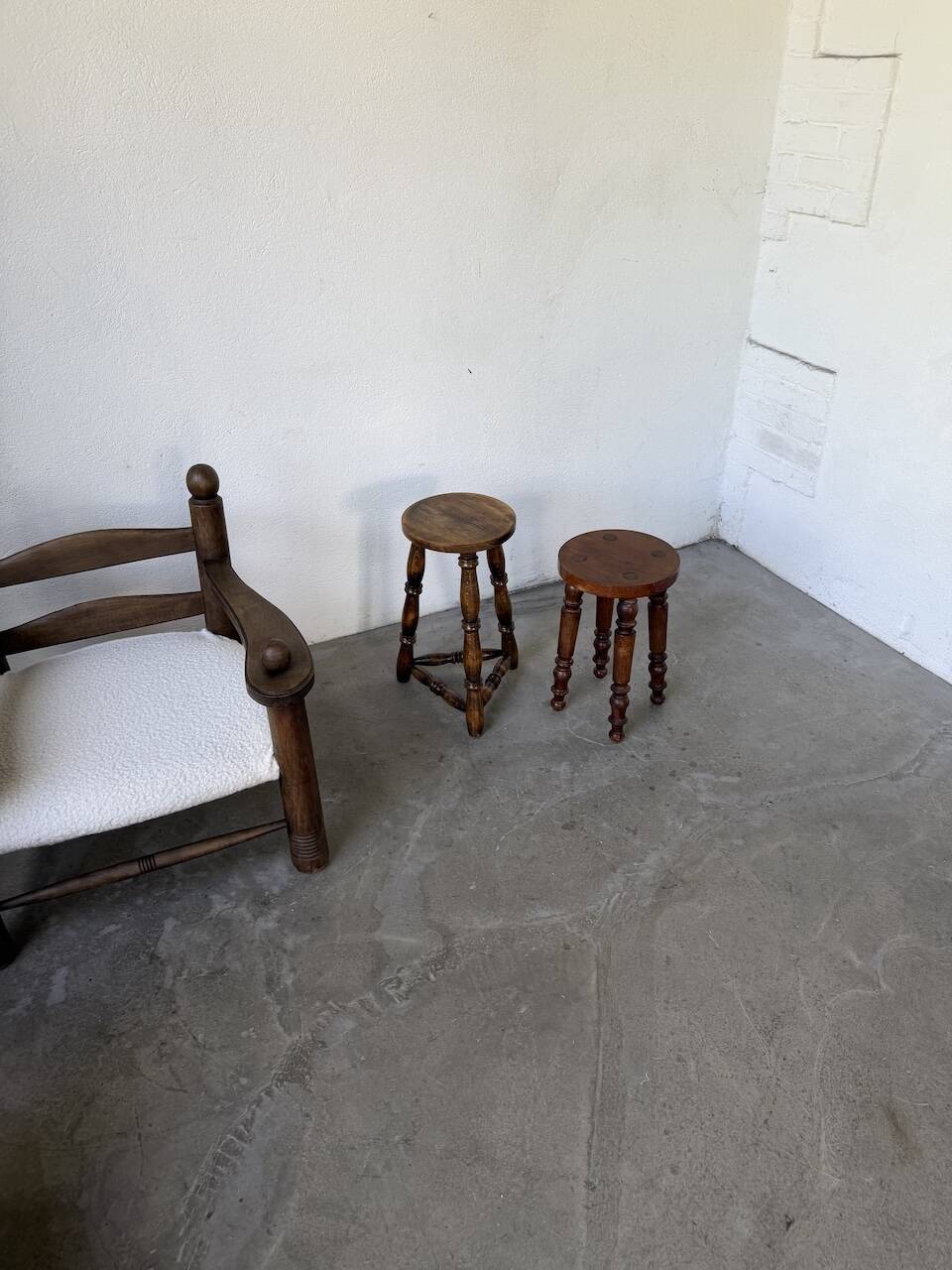 Pair of antique stools with turned legs.