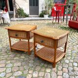 Set of 2 vintage rattan bedside tables