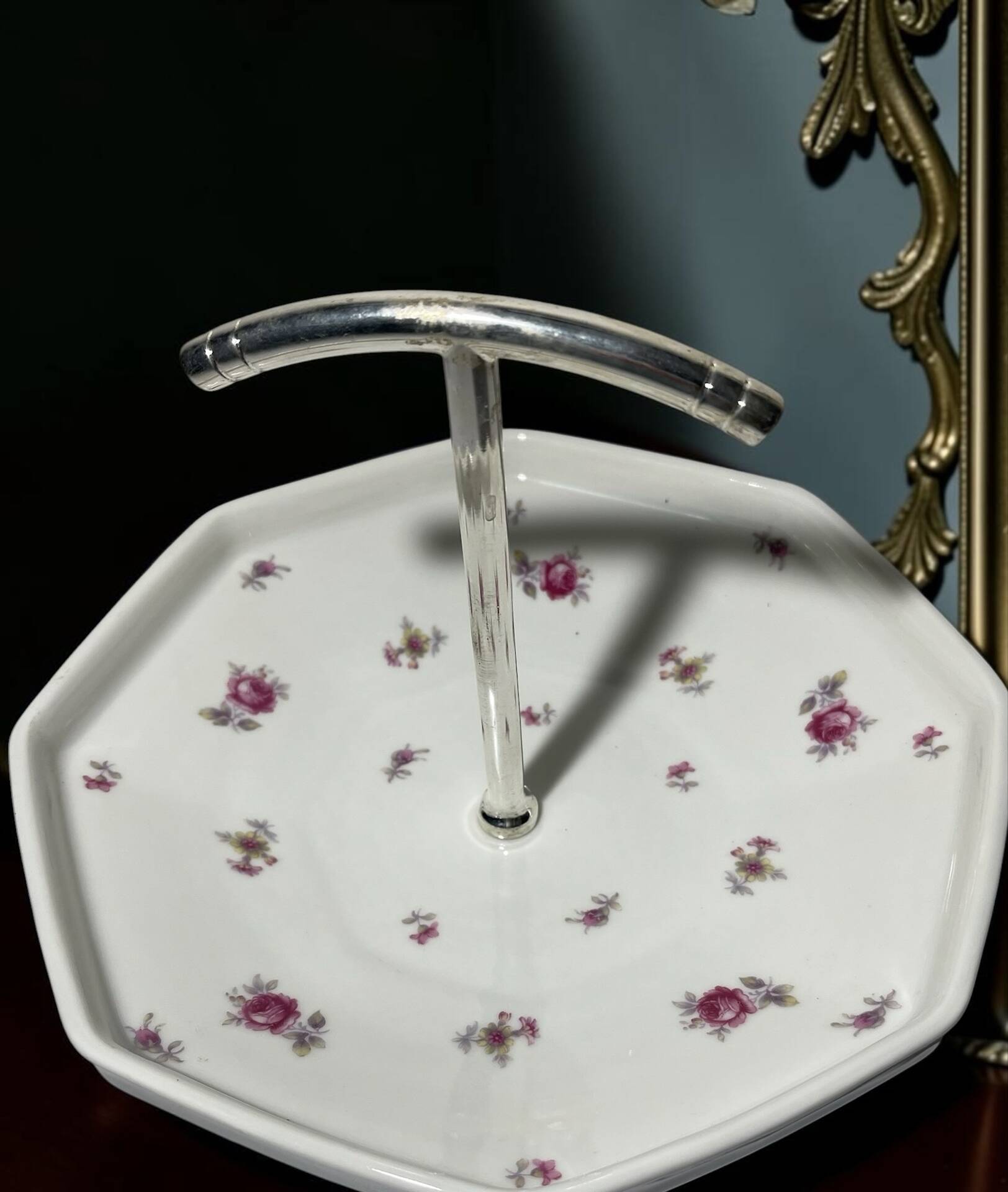 Antique serving dish in Limoges porcelain with handle – Floral decoration