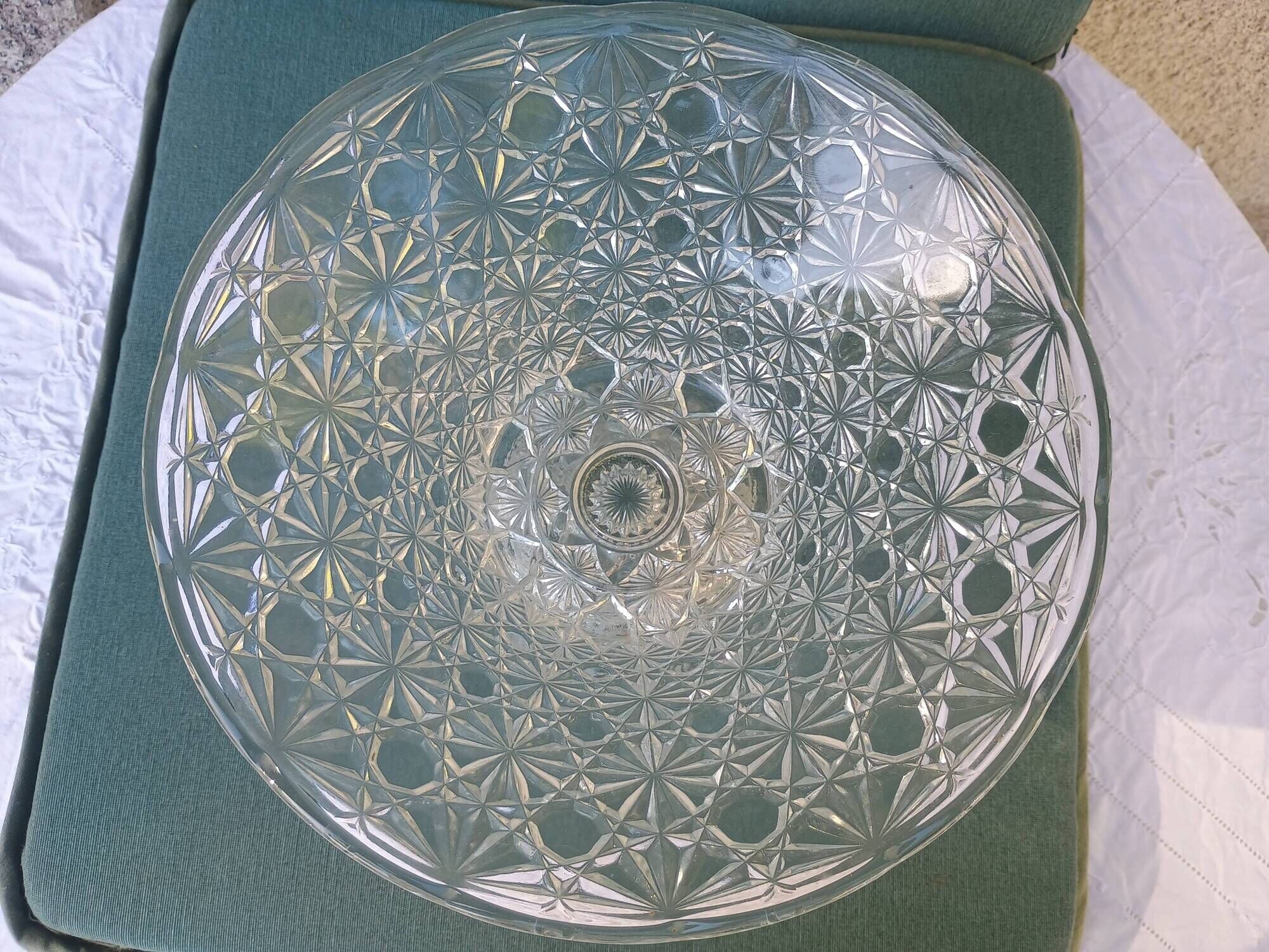 Flared fruit bowl with a pedestal, all made of pressed moulded glass, mid-20th century.