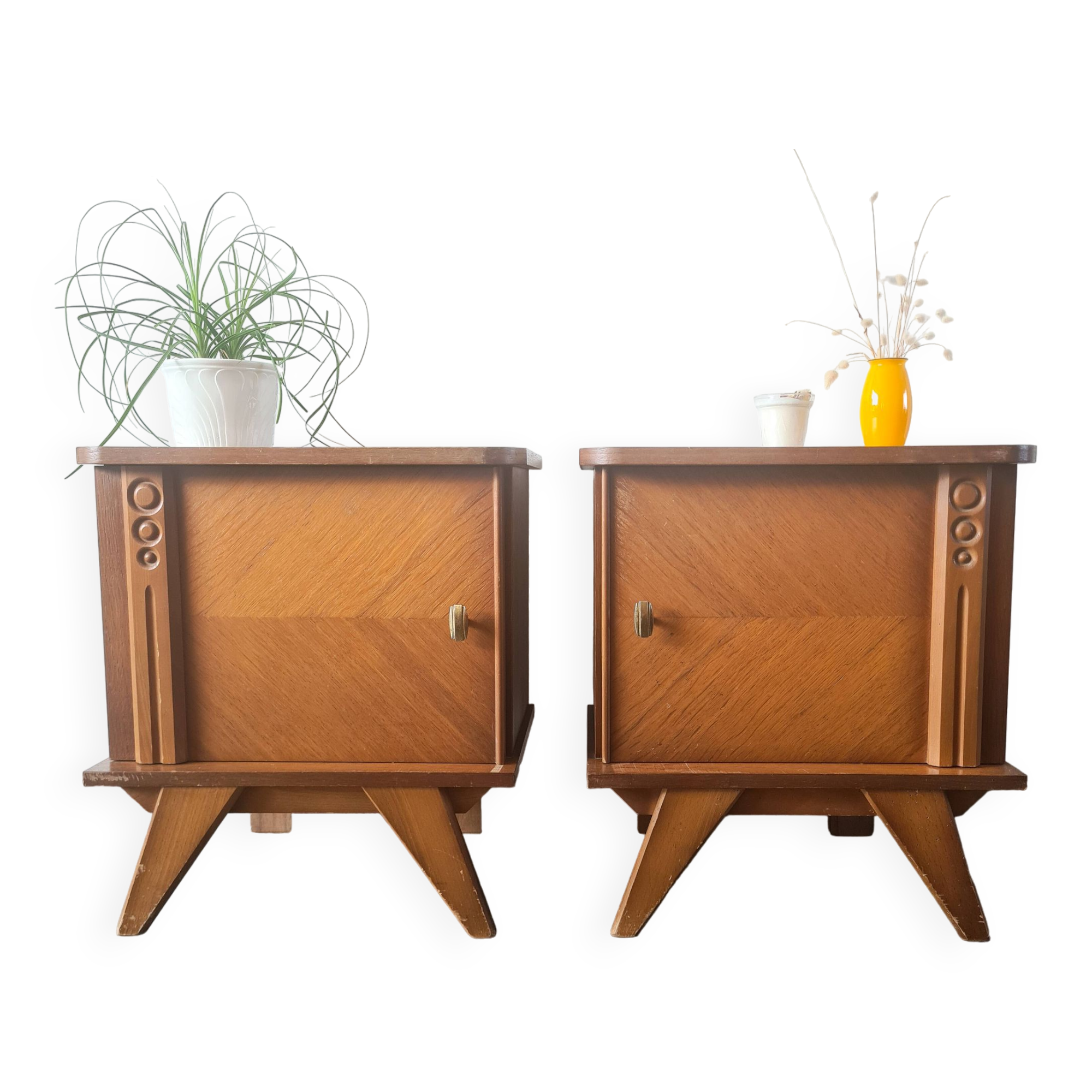 Pair of retro bedside tables with beveled legs