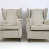 Attributed Gio Ponti Mid-Century Modern Italian Velvet Armchairs, 1950s