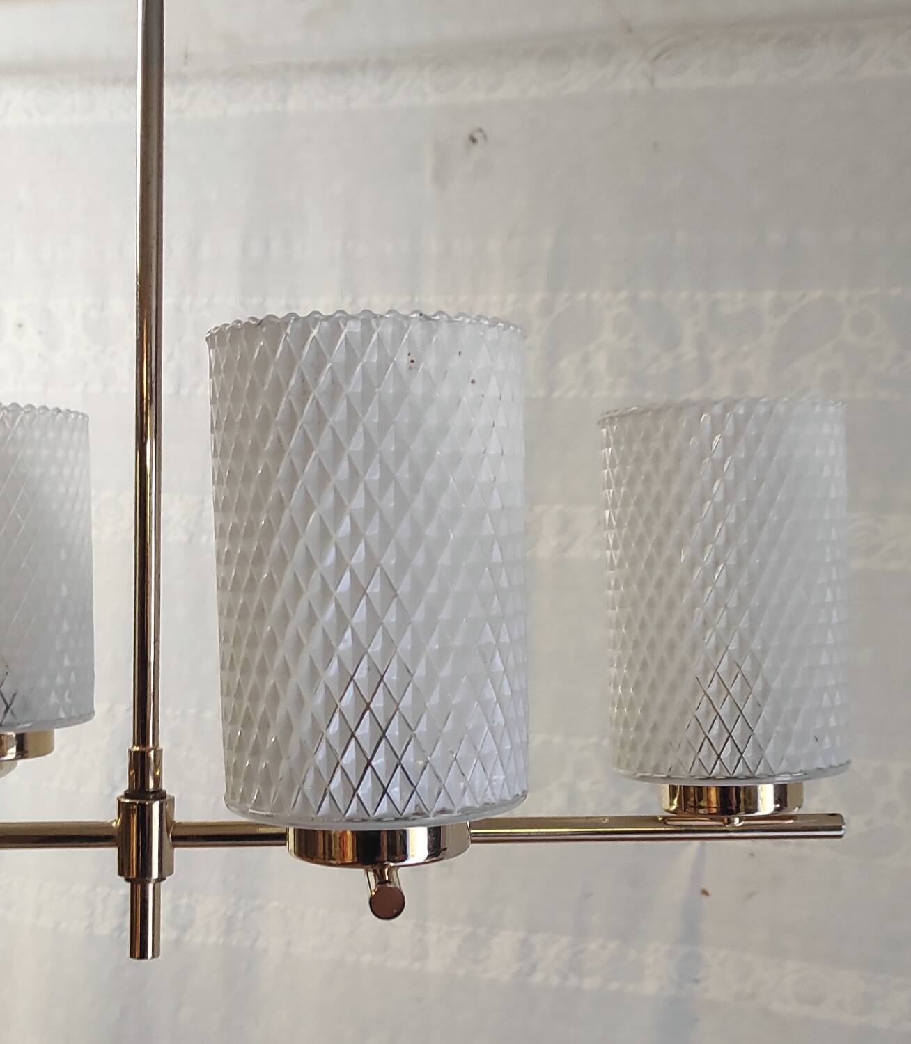 Modernist chandelier 4 lights in golden brass - 50s/60s
