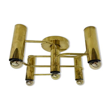 Vintage mid-century modern brass ceiling lamp Leola flushmount by Sciolari, Germany, 1970s