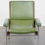 Green cowhide Leather and Wooden Vintage Armchair