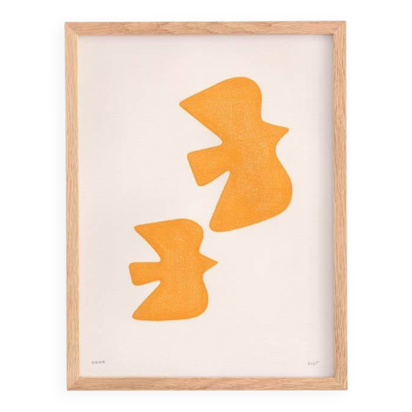 OIseaux jaunes - 30x40cm - illustration signée eawy