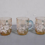 Emaille glass service a liqueur carafe and glasses