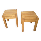 2 solid beech wood stools 1980