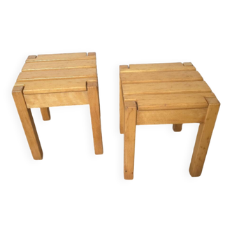 2 solid beech wood stools 1980