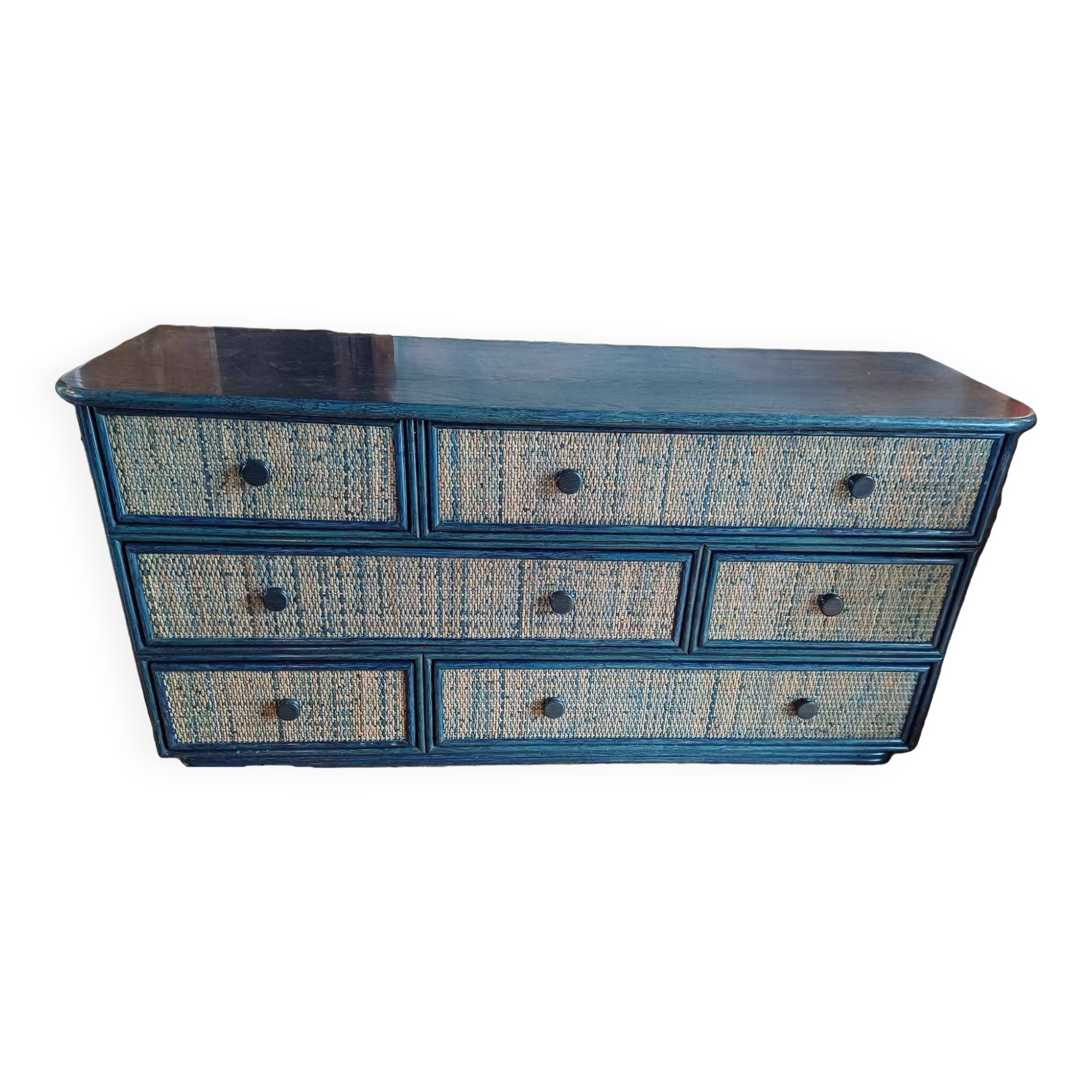 Seventies chest of drawers 70s rattan 160 long by 47 depth 78 high