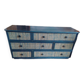 Seventies chest of drawers 70s rattan 160 long by 47 depth 78 high